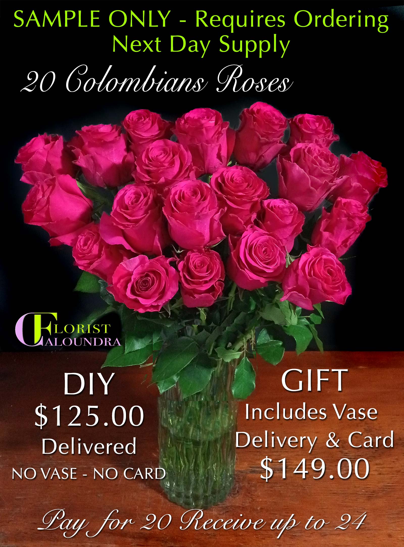 20 COLOMBIAN ROSES
