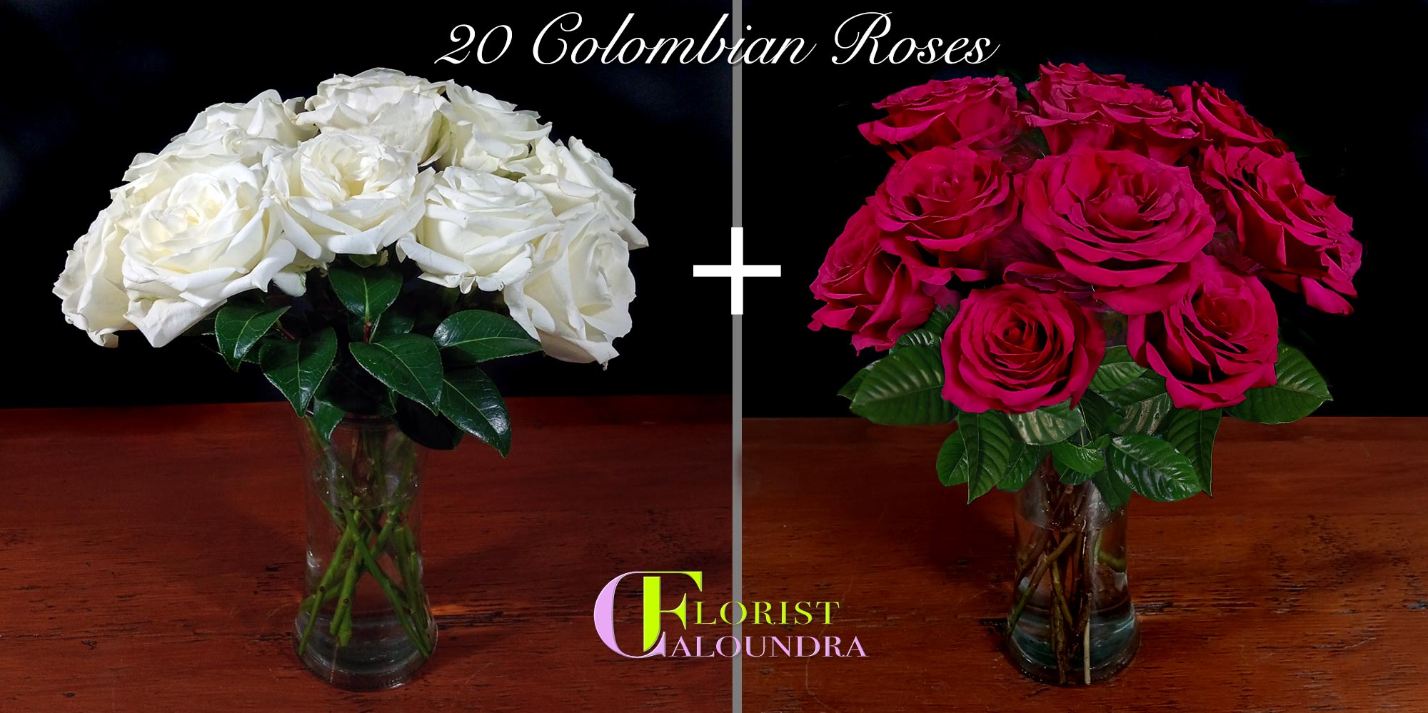 20 Colombian Roses in 2 Vases Delivered